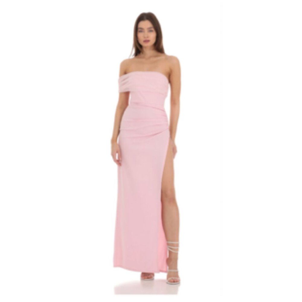 LUCY IN THE SKY  Off Shoulder Tulle Sleeve Maxi Dress in Pink Size S